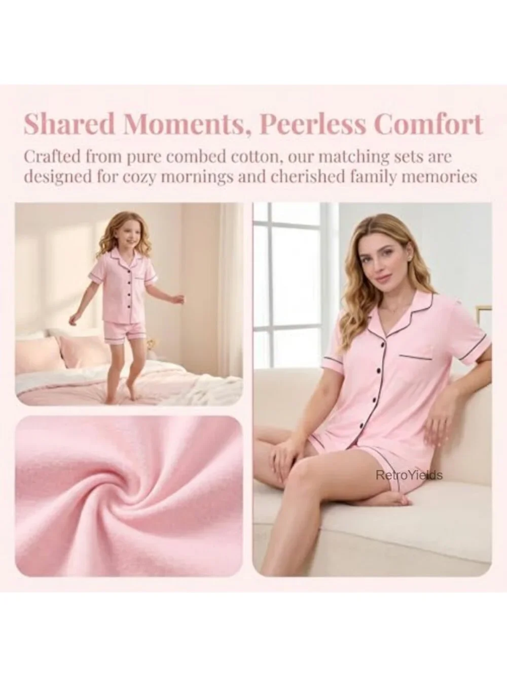 Girls 100% Cotton Short Sleeve Pajama Set - 2 Piece Button Down Sleepwear